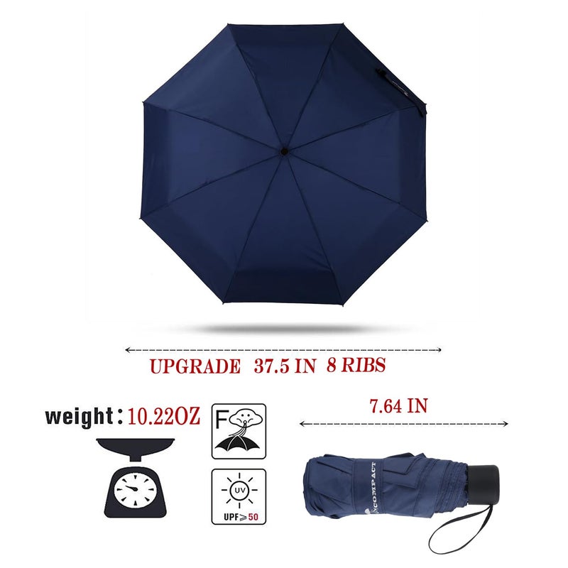 SY COMPACT Travel Umbrella - Lightweight Portable Compact Mini Compact Umbrellas, Travel Essentials (Blue) - Image 2